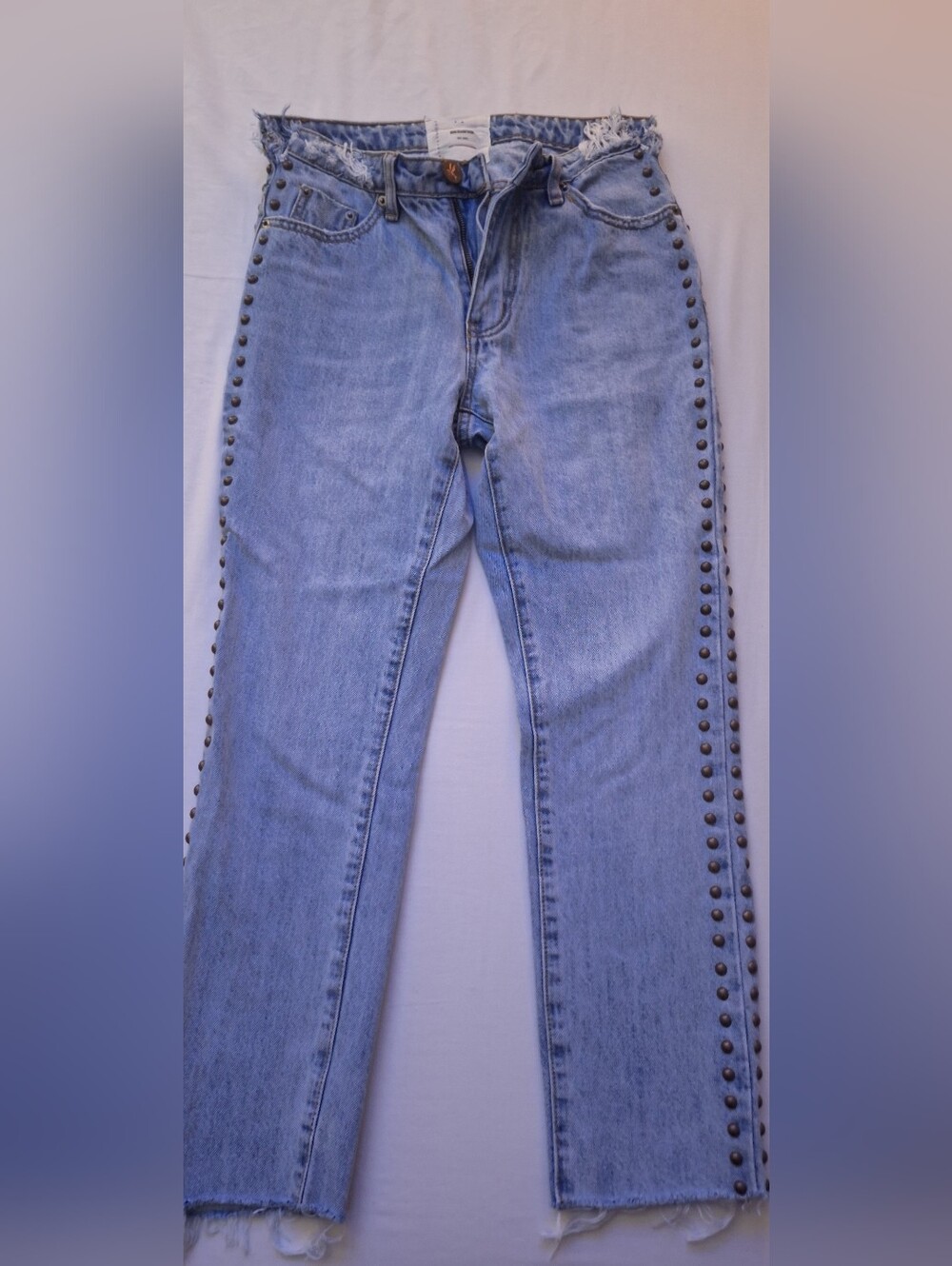 One Teaspoon Light Blue Studded High-Rise Straight Jeans